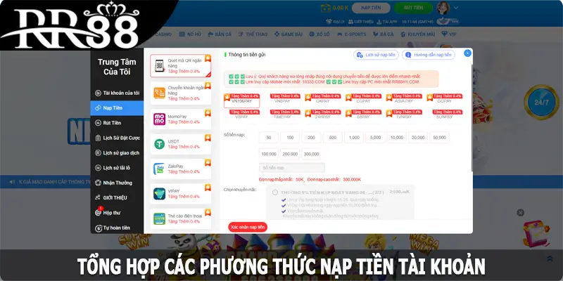 Tổng hợp các phương thức nạp tiền RR88 an toàn nhất